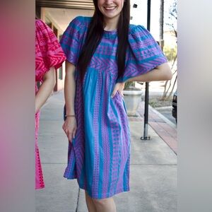 Uncle Frank Aztec Print Pink and Blue Dress, Knee Length, Medium
